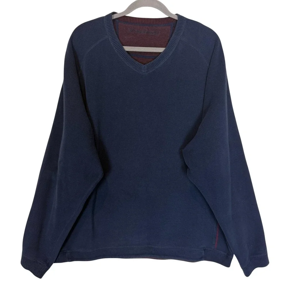 Tommy Bahama Sweater Men L Blue Purple V Neck Knit Pullover Soft Cozy Reversible